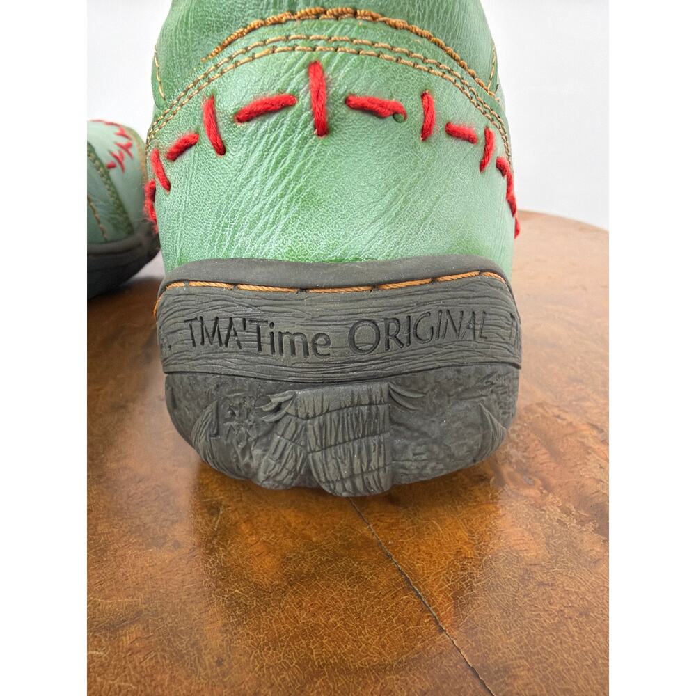 TMA Eyes Green Leather Lace Up Red Stitching Wide Toe Comfort Shoes 10.5 - Picture 8 of 9